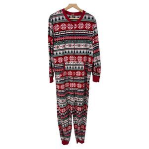 Full Body Fleece Bodysuit Medium mens unisex Winter Theme Pajamas